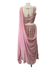 Baby Pink Chiffon Lucknow Lehenga Set - UK Stock - 24h Dispatch - AF2326 TP 0523