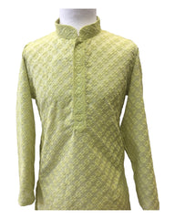 Bollywood / Weddings - Boys Mint Green Pure Cotton Chikan Kurta set - Emperor KP 0822