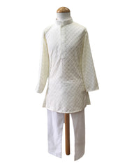 Bollywood / Weddings - Boys Cream Pure Cotton Lucknow Kurta set - Emperor KP 0822